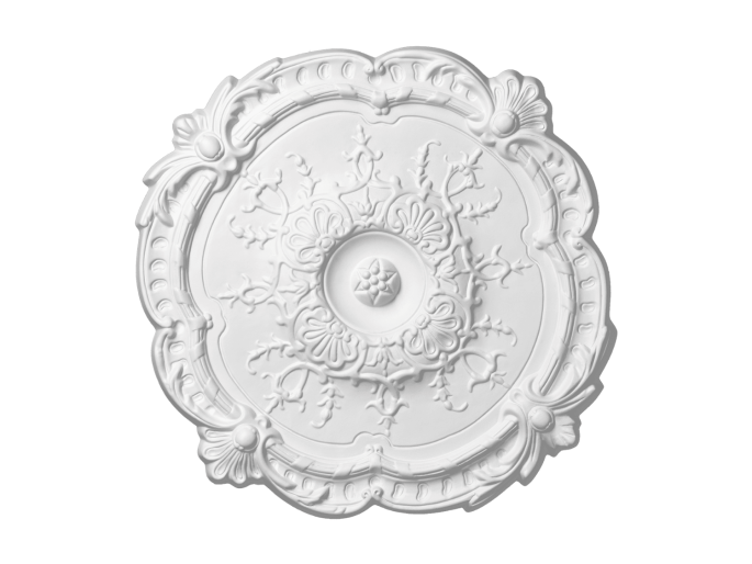 Petite rosace au style baroque élégant et ornée de fleurs