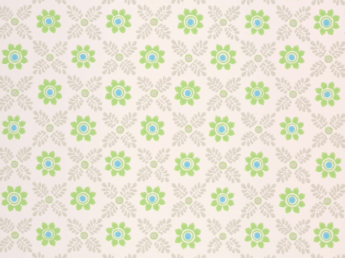 Papier peint blanc avec des fleurs vertes et des feuilles beiges Ditsy Block - Phthalo de Little Greene